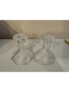 Pair Crystal Candle Holders, 4 in Tall Candlesticks